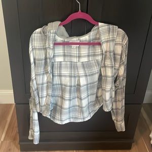Gray button up flannel sweatshirt